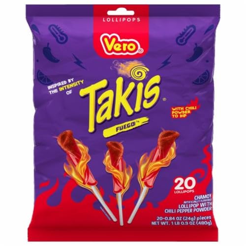 Vero Takis Fuego Chamoy Lollipops with Chili Pepper Powder